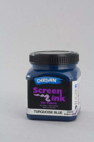 250ml turquoise screen ink by Derivan, non-toxic, ideal for fabric projects and tie dyeing, safe for artists and educators.