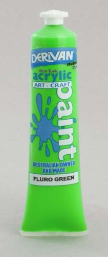 Vibrant 75ml Fluro Green acrylic paint by Derivan Stu, ideal for color mixing and versatile art techniques.