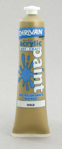 75ml tube of Derivan Gold Acrylic Paint, featuring smooth consistency for versatile art techniques and vibrant color mixing.