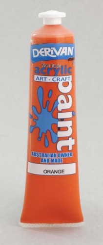 Bright orange Derivan Stu acrylic paint in a 75ml tube, perfect for vibrant artwork and versatile techniques.
