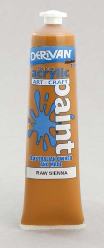Acrylic paint in Raw Sienna, 75ml, featuring smooth consistency for blending, perfect for artists and educators.