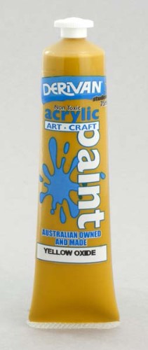 Acrylic paint tube in vibrant yellow oxide, ideal for blending, color mixing, and various artistic techniques.