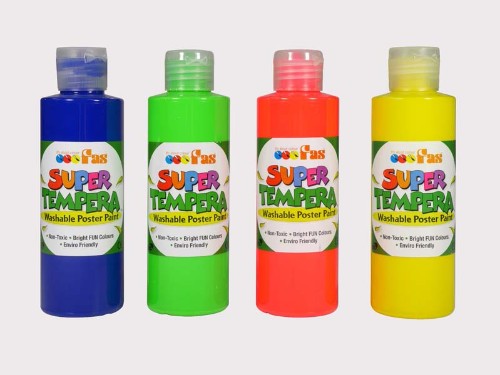 Fas Super Tempera 250ml in Ochre, non-toxic paint ideal for vibrant art projects, easy to use, washes out of fabrics.