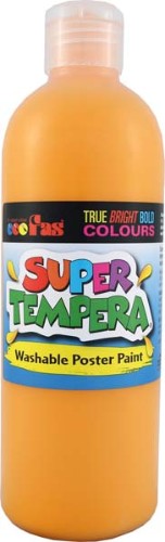 Fas Super Tempera 500ml Dp Yellow, vibrant, non-toxic poster paint for art projects, ideal for large surfaces and easy clean-up.