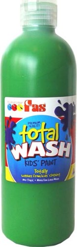 Washable green paint in a 500ml bottle; non-toxic, easy to clean, perfect for kids' art projects without stubborn stains.