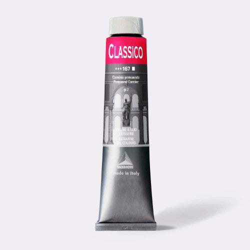Artist Oil Paint - Mm Classico 200ml Permanent Carmine in a large tube, vibrant color ideal for all painting styles, made with pure pigments.