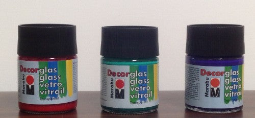Vibrant Marabu Decorglas 50ml 436 Vermilion glass paint, perfect for creating weatherproof artwork on various surfaces.