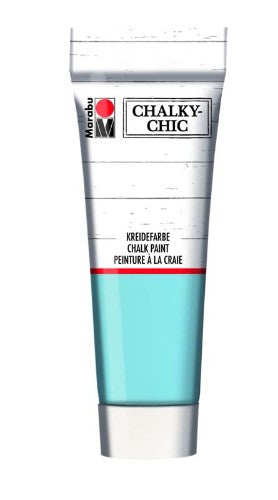 Marabu Chalky-Chic 100ml Light Blue chalk paint offers a soft vintage finish for furniture and crafts on various surfaces.