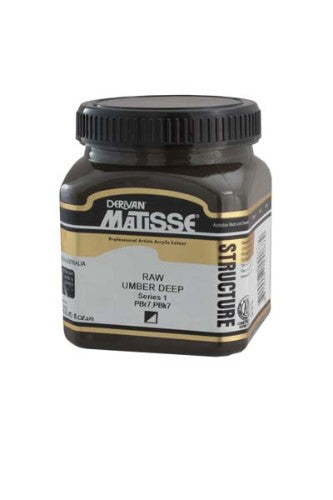 Matisse Structure 250ml Raw Umber Deep S1 acrylic paint tube highlighting its creamy texture and vibrant, lightfast color.