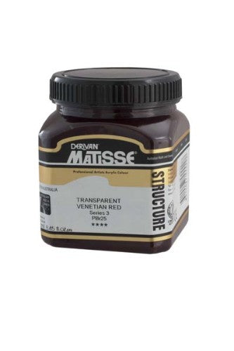 A vibrant 250ml tub of Matisse Structure Acrylic Paint in Trans Venetian Red S3, ideal for creating textured artwork.