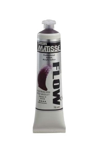 Vibrant Matisse Flow acrylic paint in Aust Red Violet S6, perfect for smooth brushstrokes and versatile artistic techniques.