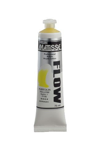 Aureolin Yellow S7 75ml tube of Matisse Flow Acrylic Paint showcasing vibrant, smooth color for versatile artistic applications.
