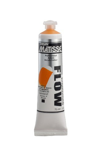 Vibrant Cad Orange Matisse Flow Acrylic Paint (75ml) ideal for detailed artworks with a smooth, low-sheen finish.