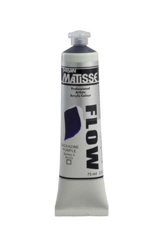 Acrylic paint tube of Matisse Flow Diox Purple 75ml, designed for vibrant color and smooth application in various art techniques.