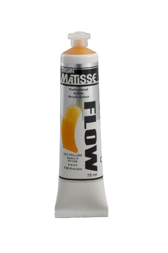 Vibrant Iso Yellow 75ml acrylic paint by Matisse, perfect for smooth brushstrokes and versatile artistic techniques.