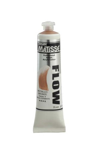 Acrylic paint tube featuring Matisse Flow 75ml Metallic Bronze S4, ideal for vibrant artistic expression and smooth application.