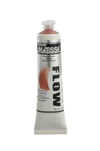 75ml bottle of Matisse Flow Metallic Copper acrylic paint, ideal for vibrant artworks with a metallic sheen and smooth application.