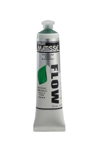 Vibrant Matisse Flow Acrylic Paint in Emerald S3, 75ml, ideal for versatile techniques with a smooth finish.