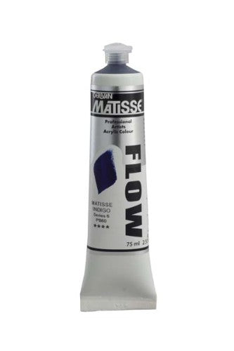 Matisse Flow Acrylic Paint in Indigo S6, 75ml, offers fluid application for fine brushwork and vibrant, smooth finishes.