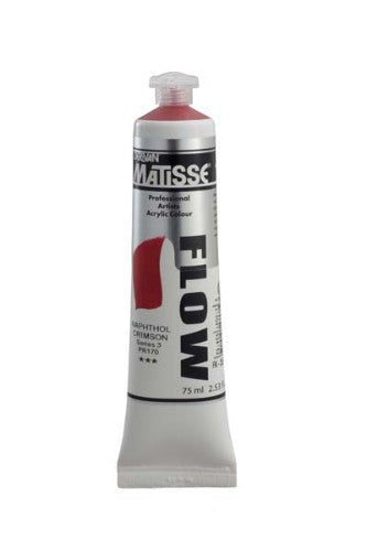 Vibrant Matisse Flow Acrylic Paint in Napthol Crimson, perfect for detailed brushwork and versatile artistic techniques.