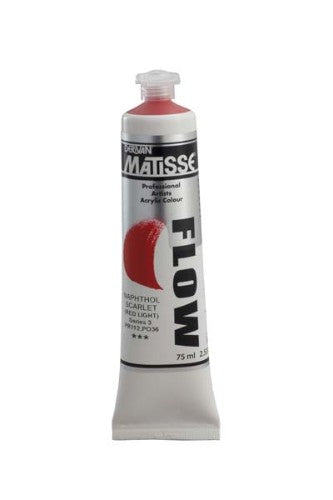 Vibrant Matisse Flow Acrylic Paint in Napthol Scarlet S3, ideal for smooth, free-flowing brushwork and versatile techniques.