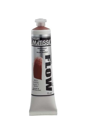 Matisse Flow 75ml Red Oxide acrylic paint, known for its rich pigmentation and smooth application for artists.