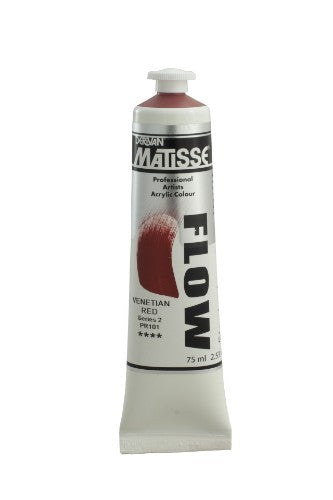 Matisse Flow 75ml Acrylic Paint in Venetian Red S2 offers smooth, vibrant color with a low-sheen finish, ideal for various painting techniques.