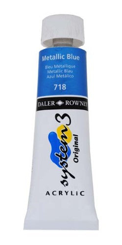 75ml metallic blue acrylic paint by Rown System 3, perfect for adding shimmering effects to artwork with excellent blending.