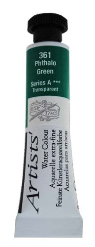 Daler-Rowney 5ml Phthalo Green watercolour tube, featuring rich, vibrant pigment for professional-quality art and mixing.