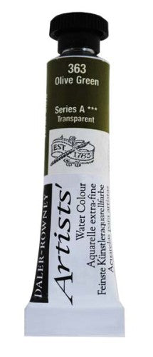 Daler-Rowney 5ml Olive Green watercolour tube, featuring rich color intensity and excellent mixing ability for artists.