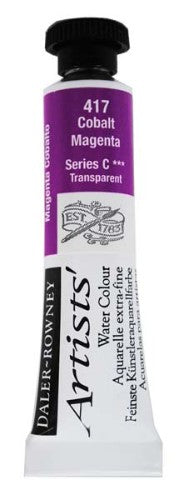 5ml tube of Daler-Rowney Cobalt Magenta watercolour paint, showcasing rich color intensity and excellent mixing ability for artists.
