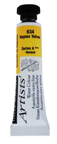 Professional-grade Daler-Rowney 5ml Naples Yellow watercolour paint, known for its vibrant color and exceptional flow.