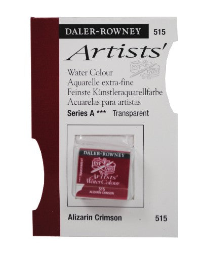 Daler Rowney Alizarin Crimson watercolour half pan, vibrant hue for seamless blending and professional artistry.