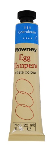 Rown Egg Tempera 22ml in Coeruleum Blue, a rich, vibrant paint ideal for detailed artwork with smooth application.