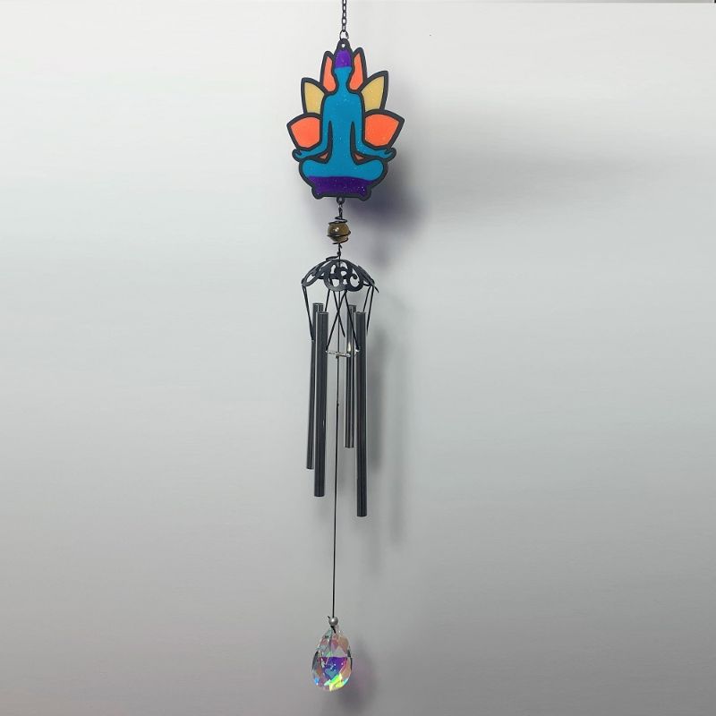 25" Lotus Buddha Wind Chime featuring a lotus flower design for serene sounds and peaceful outdoor decor.
