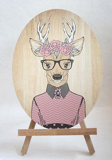 Deer Girl Plywood Oval Wall Art from Smartfox NZ, eco-friendly, whimsical design, perfect for children's rooms or as a unique gift.