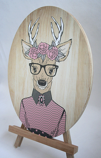 Deer Girl Plywood Oval Wall Art in eco-friendly pine, whimsical design perfect for kids' rooms or as a unique gift.