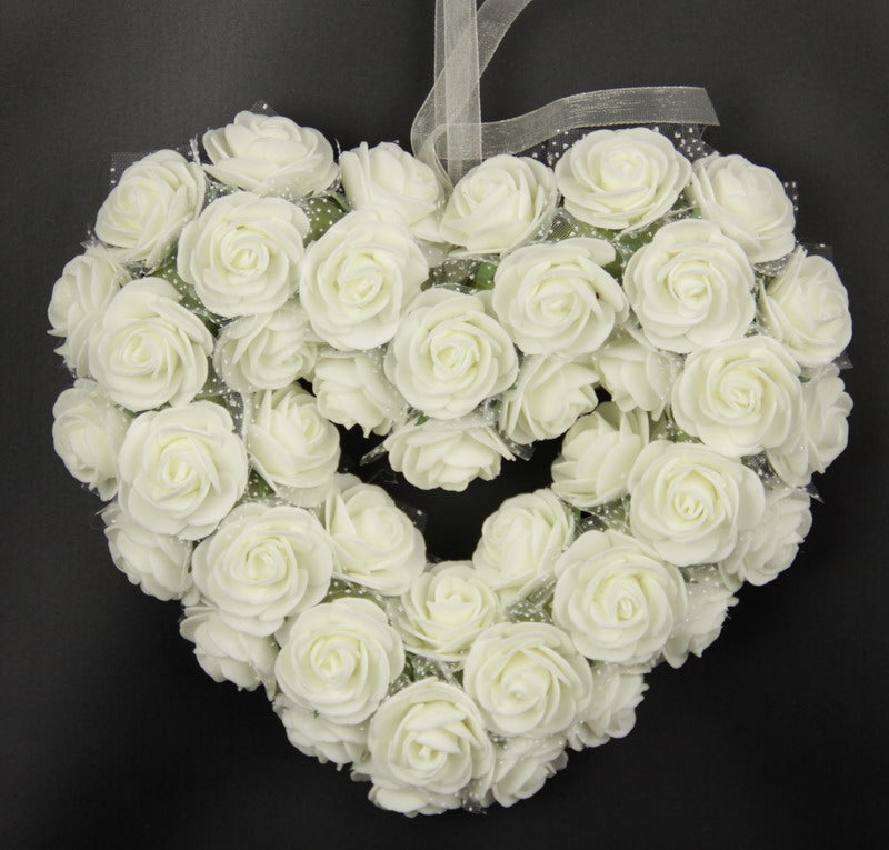Medium Rose Heart Wreath featuring soft pink roses and greenery, ideal for home decor and special occasions.