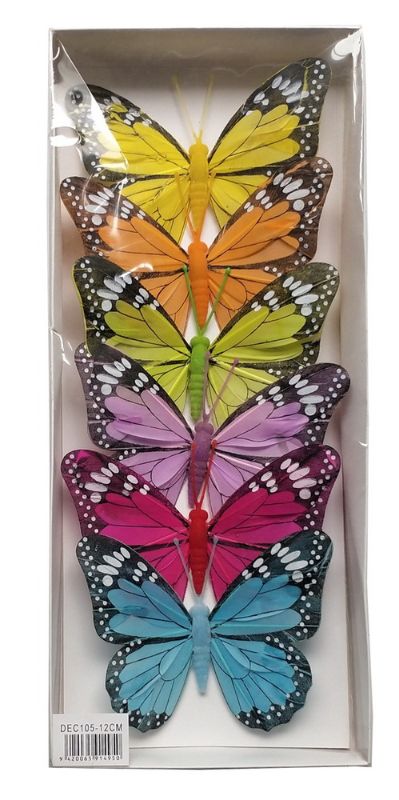 Colorful 12cm wire butterflies in assorted designs, perfect for crafts, decorations, and DIY projects.