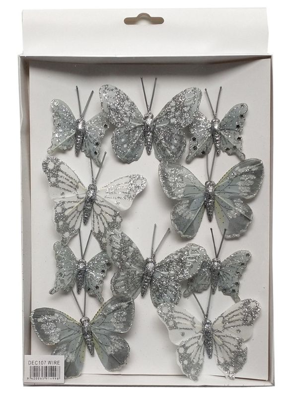 Set of silver wire butterflies in various sizes, ideal for decorative accents, crafts, and DIY projects.