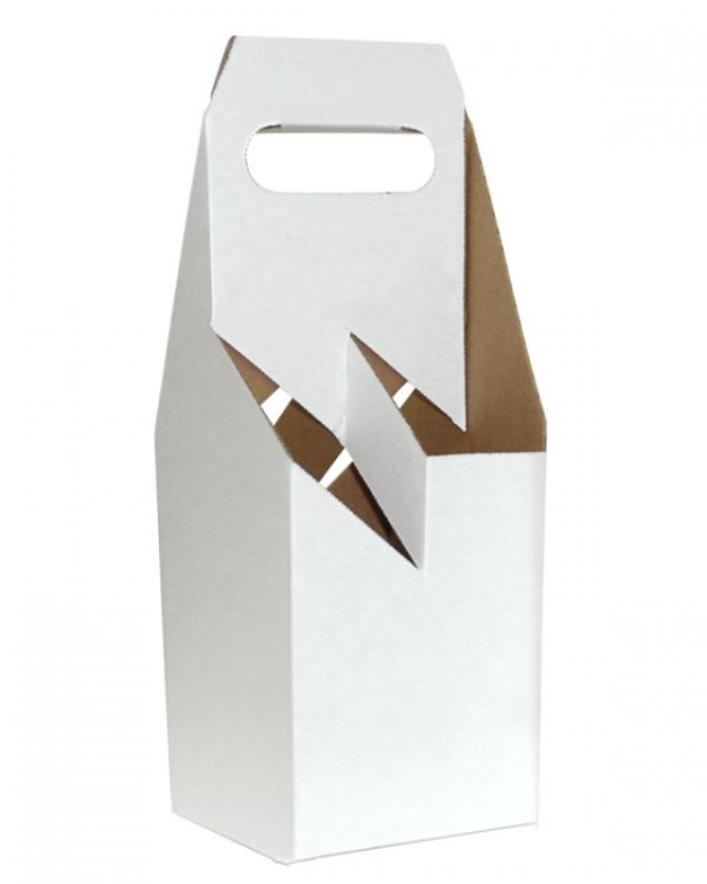Elegant white wine box carrier for 4 bottles, made of 500 GSM brown cardboard, perfect for gifting and promotions.