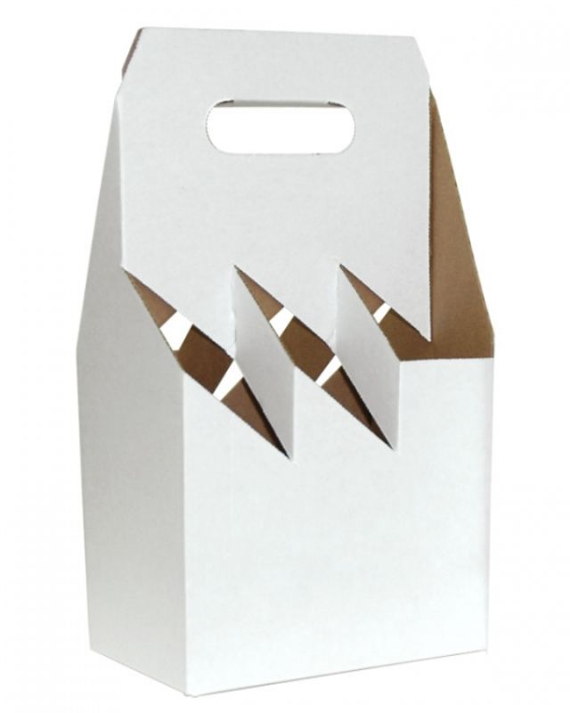 Sturdy white wine box carrier for 6 bottles, made from 500 GSM brown card, ideal for gifts and special events.