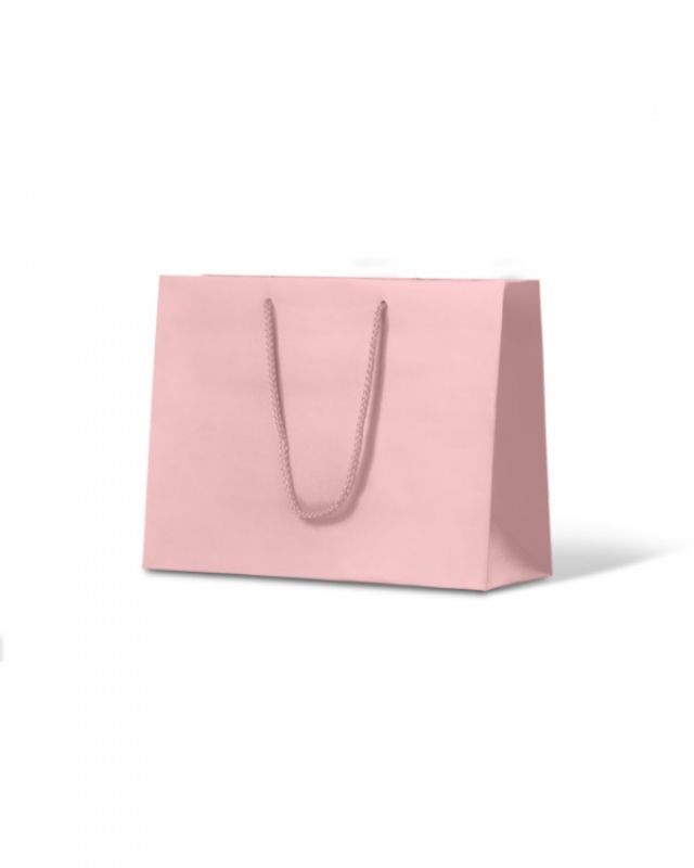 Laminated matte ruby pastel pink bags, pack of 100, ideal for stylishly packaging medium items and apparel.