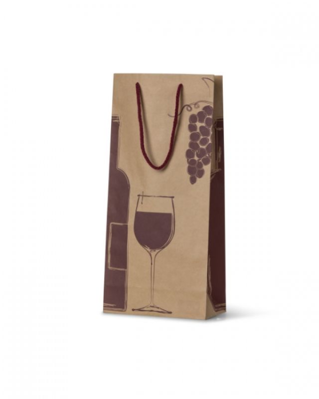 Burgundy kraft paper wine bottle bags with rope handles, perfect for eco-friendly gifting and transporting wines, pack of 200.