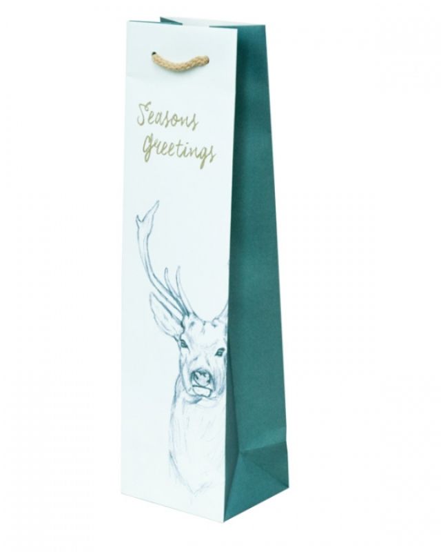 Stag Forest single wine paper bags, eco-friendly with stylish graphics, pack of 100 for elegant gifting and retail use.