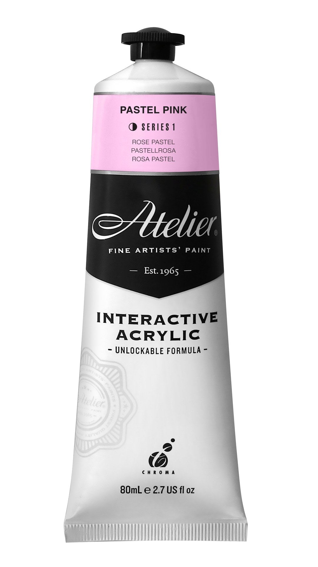 ATELIER 80ml PASTEL PINK acrylic paint in a soft pink shade, perfect for creative projects with adjustable drying time.