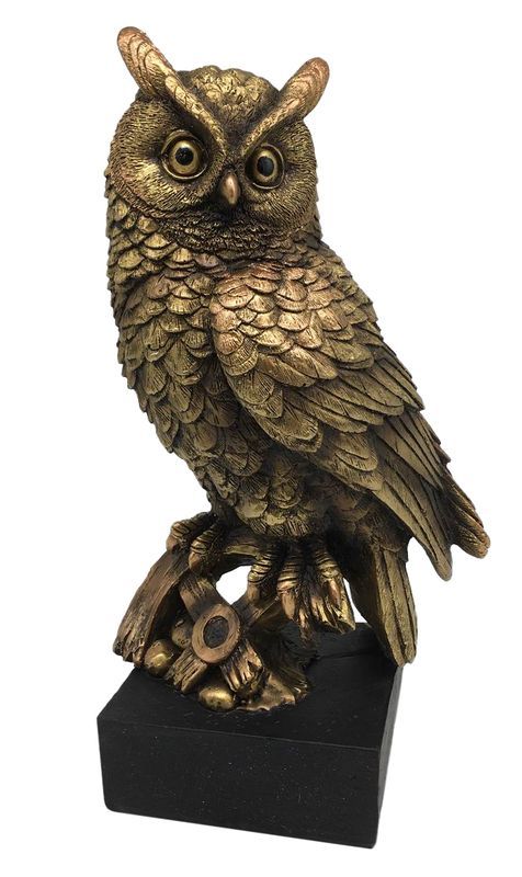 Two 28cm bronze owl ornaments made of high-quality resin, perfect for home decor and gifting.