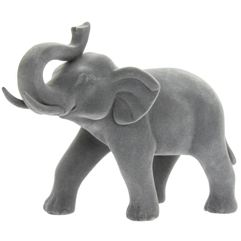 Elegant grey velvet elephant ornament, 19x24cm, perfect for home decor, kids' rooms, or as a charming gift.