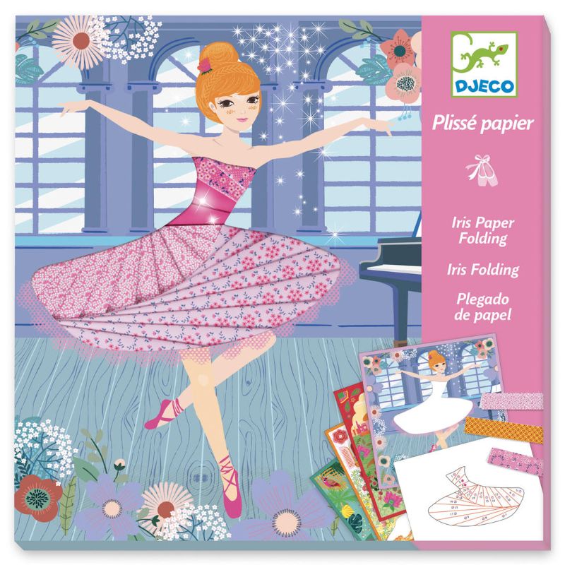 Colorful Iris Paper Folding kit from Djeco for creating elegant dancer designs with illustrated guidance for ages 7 to 13.