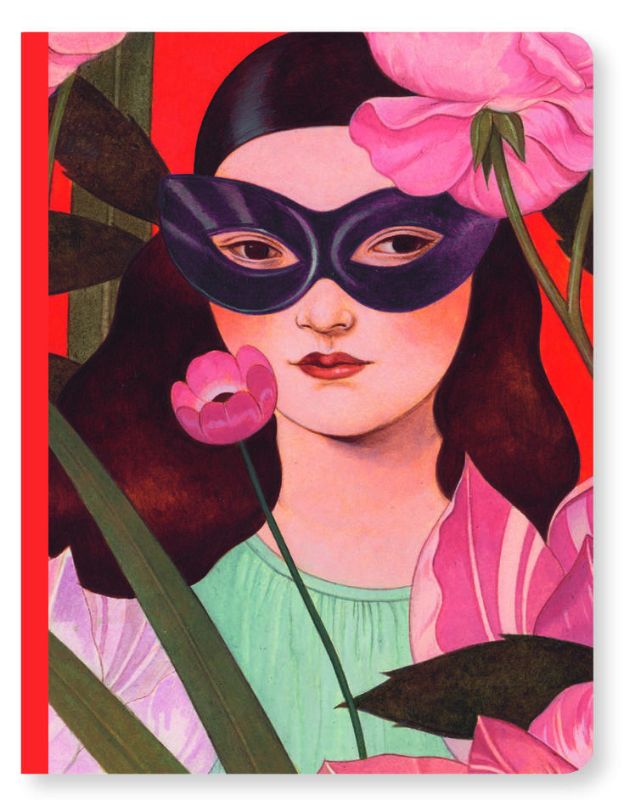 Set of 4 beautifully crafted lined notebooks featuring a whimsical girl in a mask, perfect for inspiring young creativity.